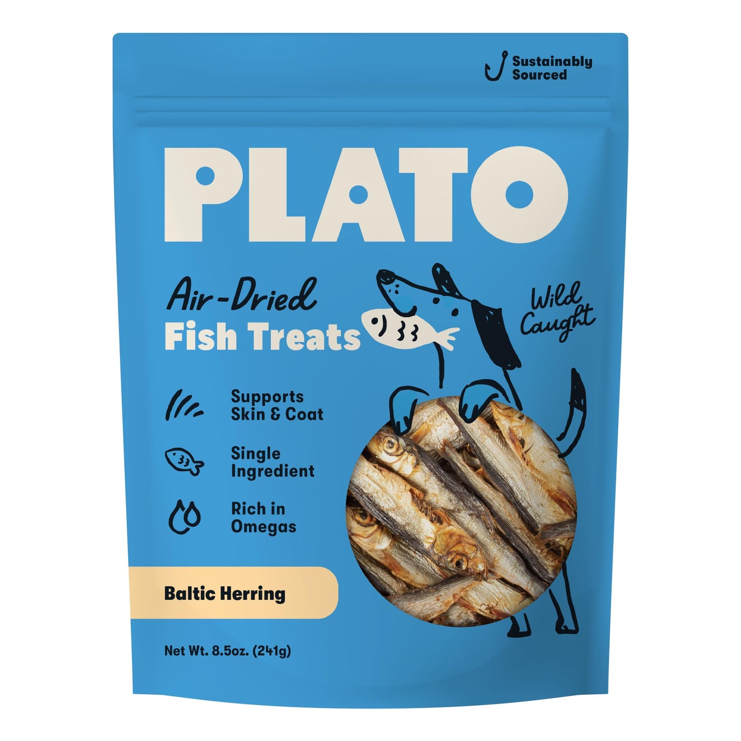 Plato Single Ingredient Wild-Caught Baltic Herring Dog Treats, Air-Dried Whole Fish, Omega-Rich Skin & Coat Support, 8.5 oz
