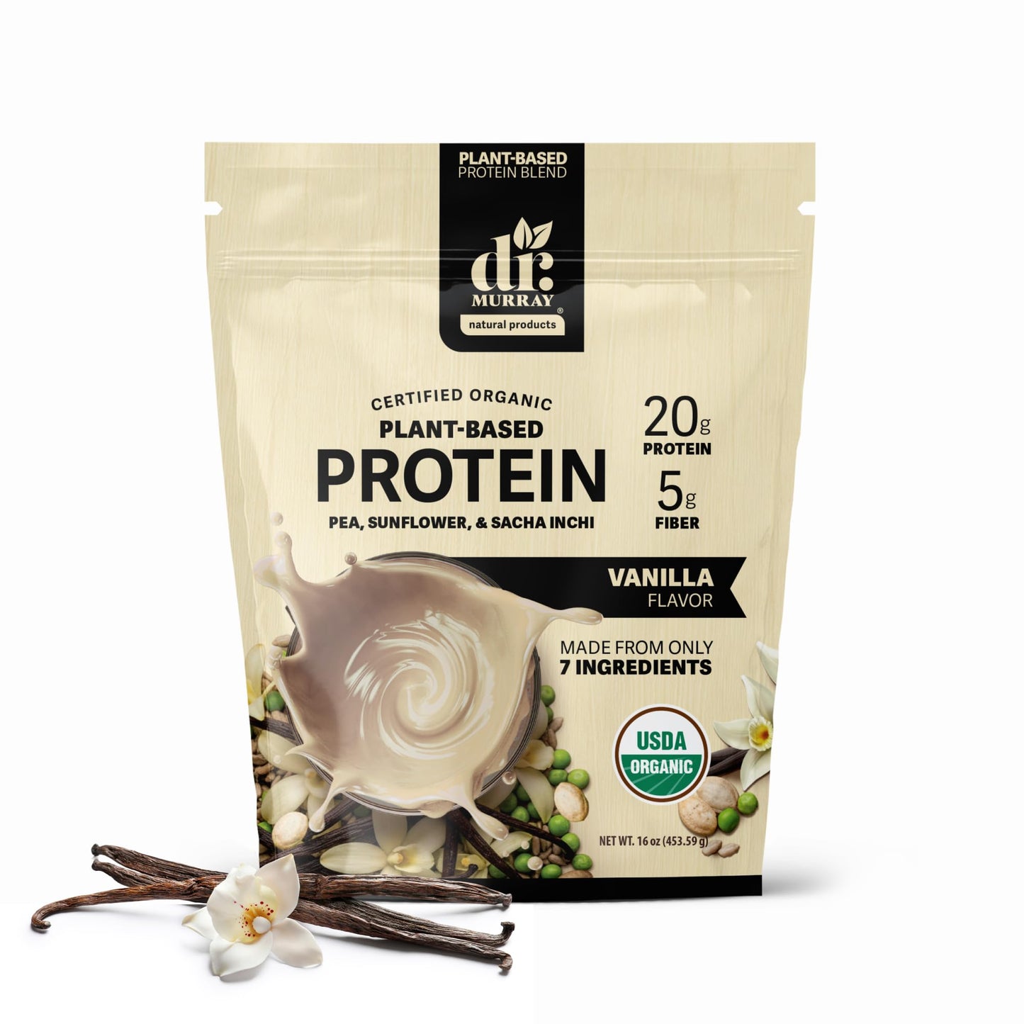 Dr. Murray's USDA Organic Plant Based Protein Powder | 20g Protein | 6g Fiber | Vegan & Keto | Gluten & Dairy Free | Low Carb | No Added Sugar | Matcha, 1 lb.