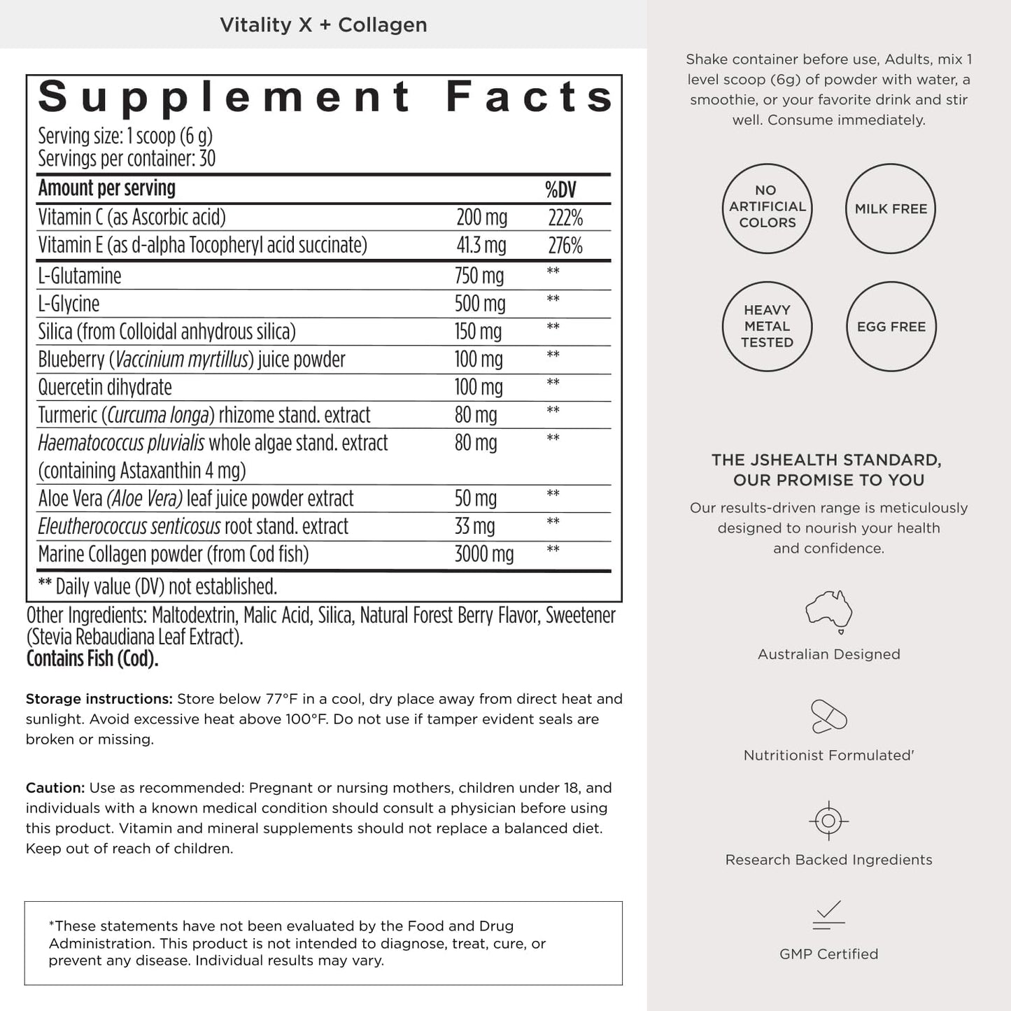 JSHealth Marine Collagen Powder for Women. 3g Hydrolyzed Collagen with Vitamin C, E, Astaxanthin. 10 Beauty Ingredients. Citrus Tropical Flavor (30 Servings)
