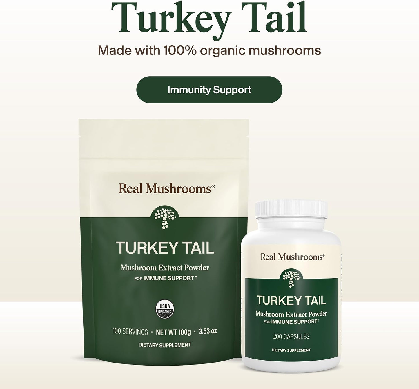 Real Mushrooms Turkey Tail Capsules – Organic Mushroom Extract for Daily Wellness, Gut Harmony, Energy Support – Vegan, Non-GMO, No Fillers – Turkey Tail Extract 200 Count Mushroom Supplement