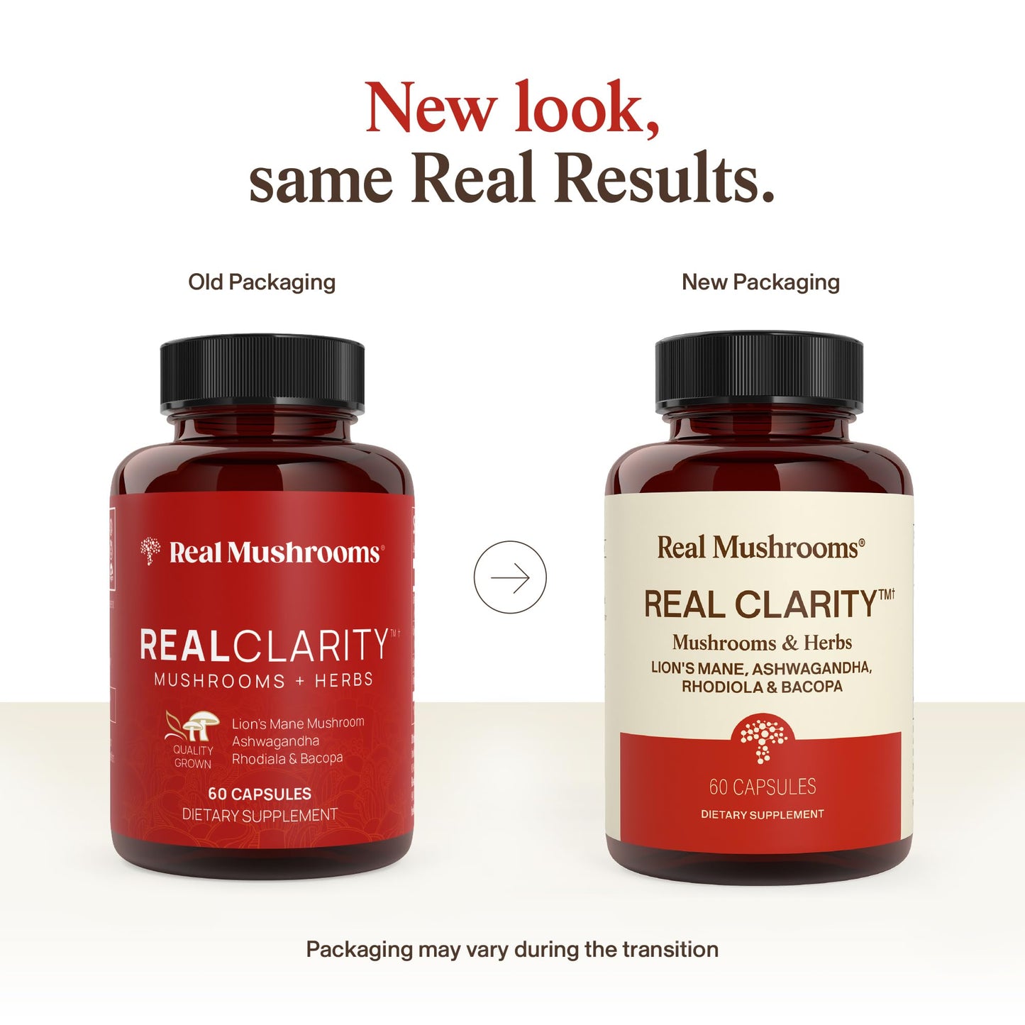 Real Mushrooms RealClarity Capsules – Lion’s Mane, KSM-66 Ashwagandha, Rhodiola & Bacopa – Mental Sharpness, Alertness. & Adaptogenic Support – Vegan, Non-GMO – 60 Count Mushroom Supplement