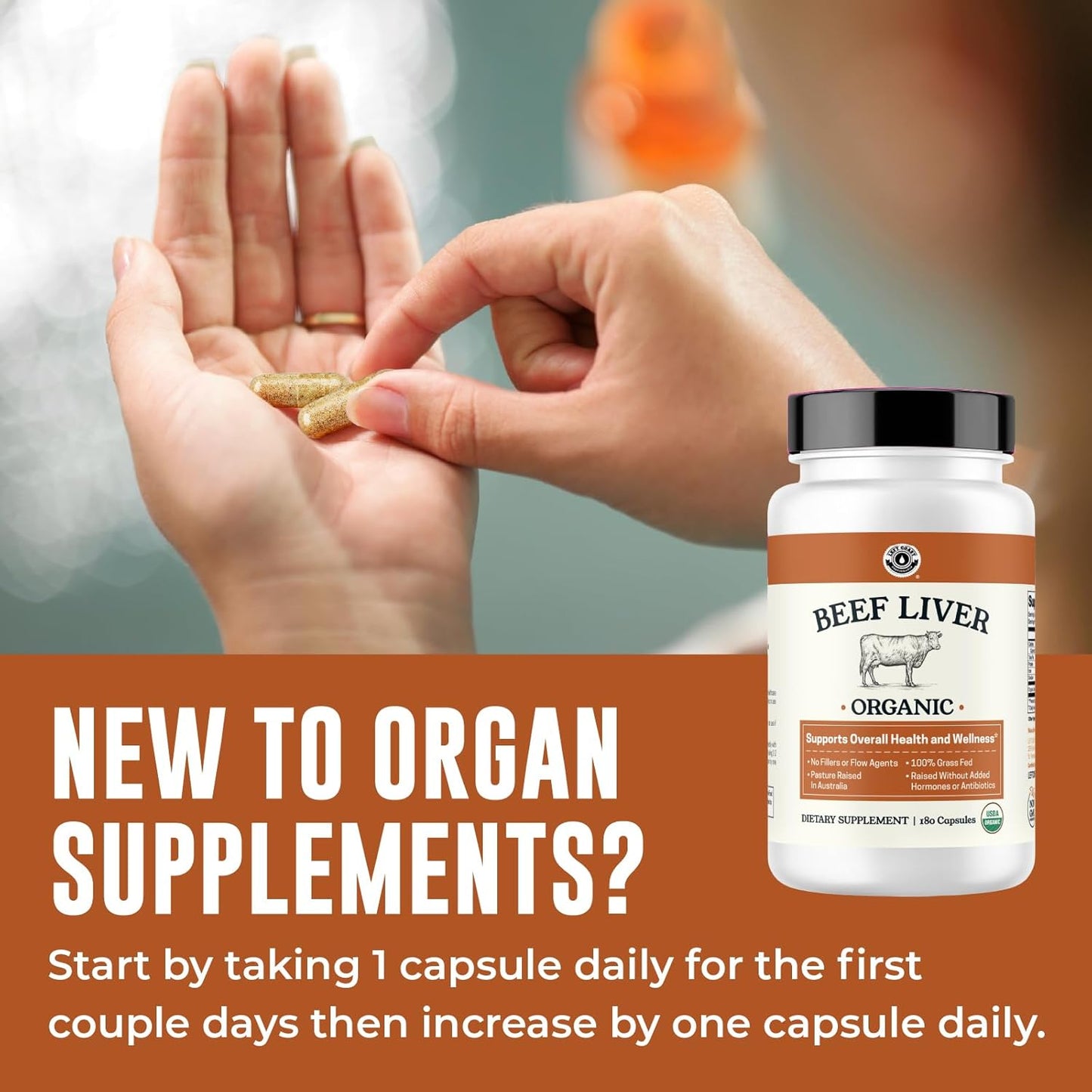 Organic Beef Liver Capsules, Grass Fed & Pasture Raised, 180 Capsules | Nutrient Dense Superfood for Energy & Wellness - No Fillers, USDA Certified Organic - Freeze Dried Liver Supplement