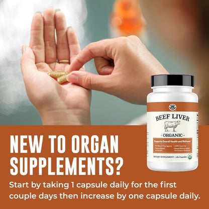 Organic Beef Liver Capsules, Grass Fed & Pasture Raised, 180 Capsules | Nutrient Dense Superfood for Energy & Wellness - No Fillers, USDA Certified Organic - Freeze Dried Liver Supplement