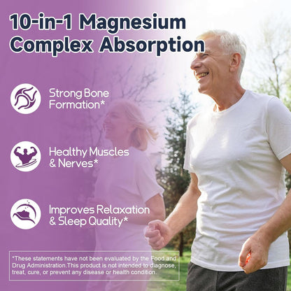 10-in-1 Magnesium Complex Supplement with Probiotics Prebiotics & Digestive Enzymes, 100 Billion CFU Probiotics for Women, High Absorption for Muscle, Sleep Calm, Gut & Digestive Health, Vegan Non-GMO