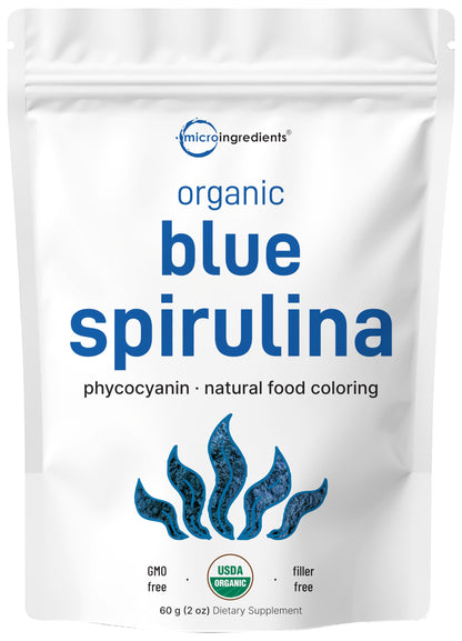Organic Blue Spirulina Powder (Phycocyanin Extract), 30 Servings - No Fishy Smell, 100% Vegan Protein from Blue-Green Algae, Natural Luminous Food Coloring for Smoothies, Baking, Drinks & Cooking