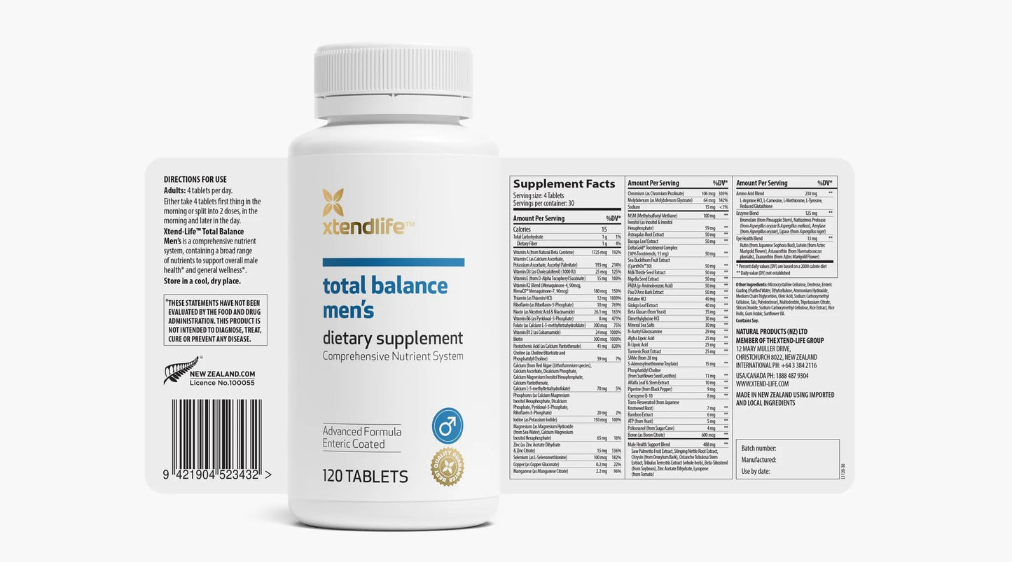 Xtendlife Total Balance Men’s Premium Multivitamin for Immune, Heart, Digestive & Cellular Health - Extra Strength Daily Support - 90+ Nutrients & Minerals - 30 Day Supply