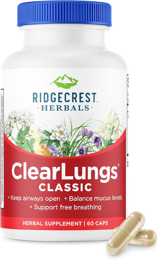 RidgeCrest Herbals ClearLungs Classic Natural Lung Health Support 60 Ct | 30 Servings, 13 Unique Herbs, Nasal Wellness, Respiratory and Bronchial Support, Sinus, Mucus and Immune Health