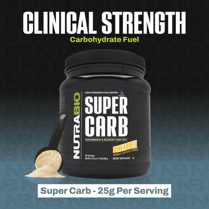 NutraBio Super Carb, Carbohydrate Powder with Cluster Dextrin & Electrolytes, Advanced Carb Supplement Powder for Workout Fuel, Performance, and Muscle Recovery, Cyclic Dextrin, Unflavored, 30 Sv