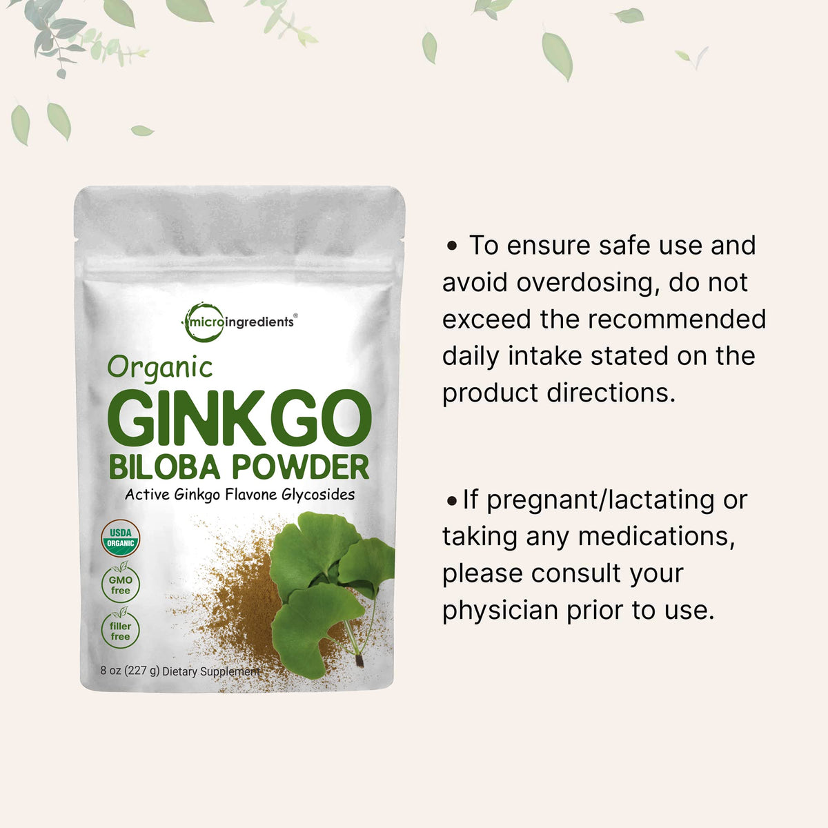 Micro Ingredients Raw Organic Ginkgo Biloba Powder, 8 Ounce (18 Months Supply)