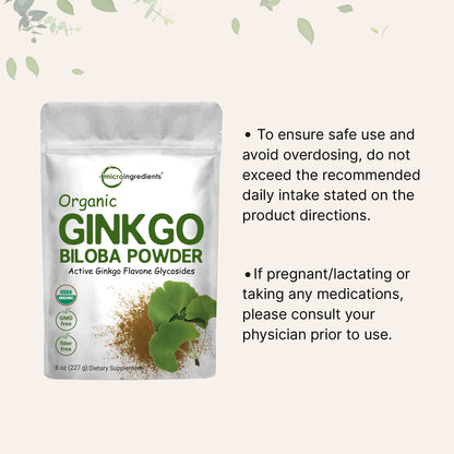 Micro Ingredients Raw Organic Ginkgo Biloba Powder, 8 Ounce (18 Months Supply)
