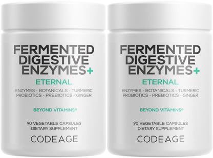 Codeage Fermented Digestive Enzymes Supplement 3-Month Supply - 14 Digestive Enzymes, Probiotics, Prebiotics, Fermented Botanicals, Plant-Based Multi Pancreatic Enzymes - 1 Capsule a Day - 90 Capsules