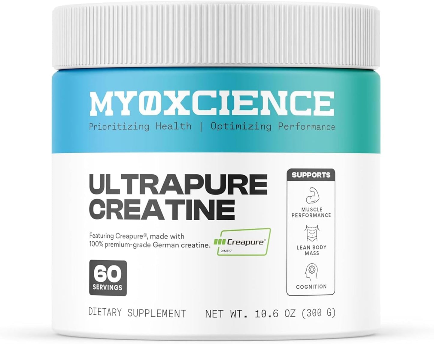 MYOXCIENCE Creapure® Creatine Monohydrate | Supports Strength & Muscle Mass, Cognition and Lean Body Mass | Unflavored (60 Serving Jar)