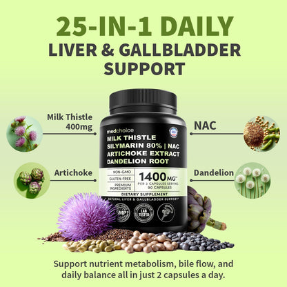 MEDCHOICE Milk Thistle Liver Support Supplement with NAC & Artichoke, 90ct