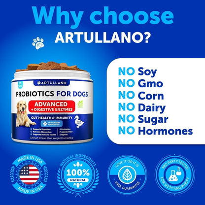 Probiotics + Salmon Oil for Dogs Bundle - Dog Probiotics and Digestive Enzymes with Prebiotics for Gut Health, Itchy Skin, Allergies, Immunity, Yeast Balance - Wild Alaskan Salmon Oil for Dogs Skin an