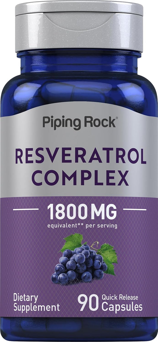 Piping Rock Resveratrol Complex | 90 Capsules | Ultra Potent Formula | Non-GMO, Gluten Free Supplement