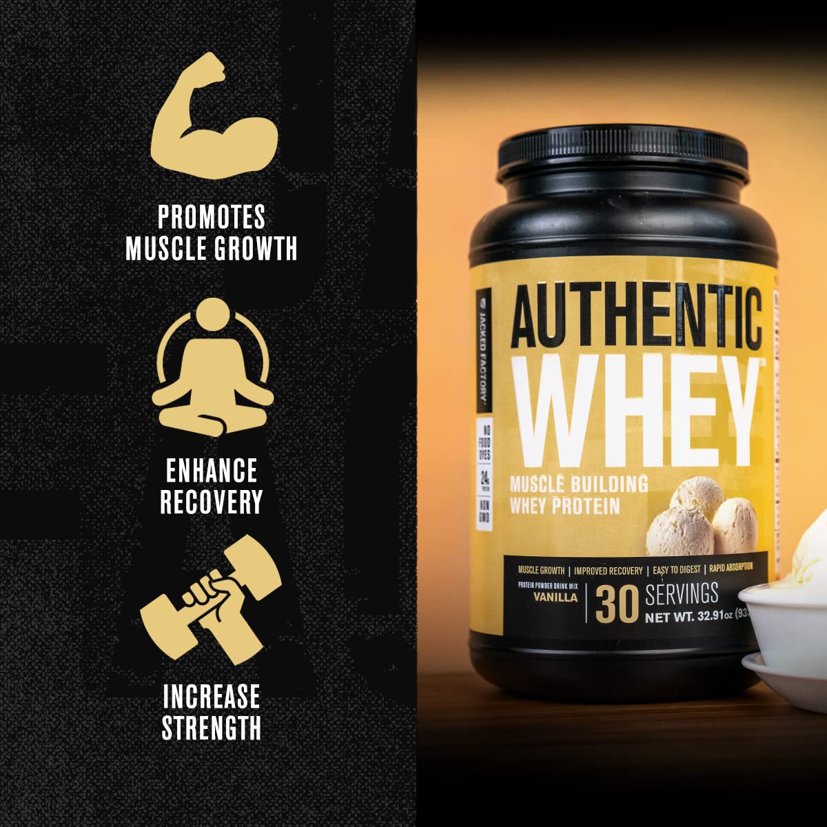 Jacked Factory Authentic Whey Muscle Building Whey Protein Powder - Low Carb