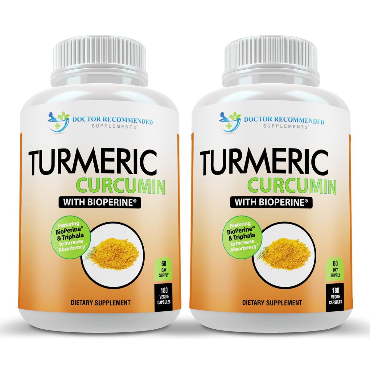 Turmeric Curcumin Supplement - 2250mg/d - Veggie Caps - 95% Curcuminoids with Black Pepper Extract (Bioperine) - 750mg Capsules - 100% Organic - Most Powerful Turmeric (180 Count)