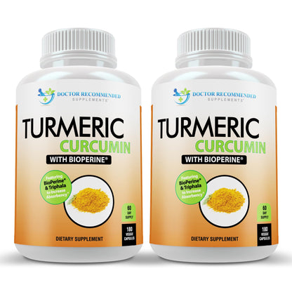 Turmeric Curcumin Supplement - 2250mg/d - Veggie Caps - 95% Curcuminoids with Black Pepper Extract (Bioperine) - 750mg Capsules - 100% Organic - Most Powerful Turmeric (180 Count)