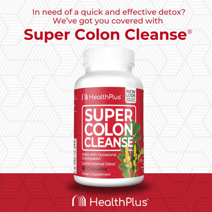 Health Plus Super Colon Cleanse 60 Day Supply of Gentle Gut Cleanse Detox, Psyllium Husk, Probiotics for Constipation Relief & Digestive Support, 240 Capsules