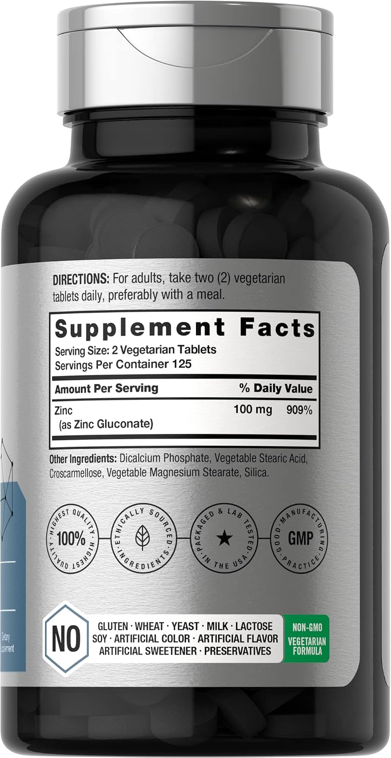 Horbäach Chelated Zinc Supplement 100mg | 250 Tablets | High Potency & Superior Absorption | Vegetarian, Non-GMO, Gluten Free
