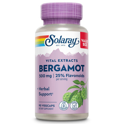 SOLARAY Bergamot 500 mg - Citrus Bergamot Supplement for an Active Lifestyle - Standardized to 25% Flavonoids - with Berberine HCl from Indian Barberry - Vegan, 60-Day Guarantee, 30 Serv, 60 VegCaps