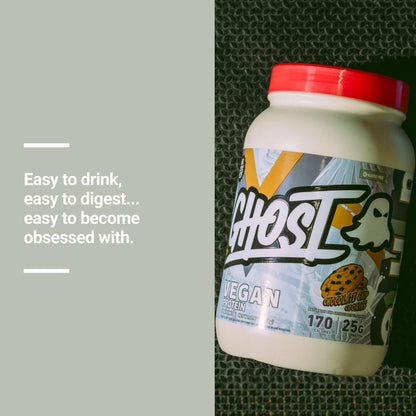 GHOST Vegan Protein Powder, Chocolate Chip Cookies – 2.9LB Tub, 25G of Protein - Plant-Based Pea & Organic Pumpkin Blend Protein with Fiber & Iron - Flavored Post Workout Shakes - Soy, Gluten Free
