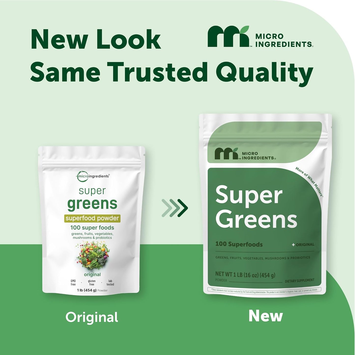Micro Ingredients Super Greens Powder, 100 Superfoods, Green Drink Mix, 1lb | Superfood Blend with Daily Greens, Probiotics, Fruits, Vegetables & Mushrooms | 45 Servings | Non-GMO, Gluten-Free