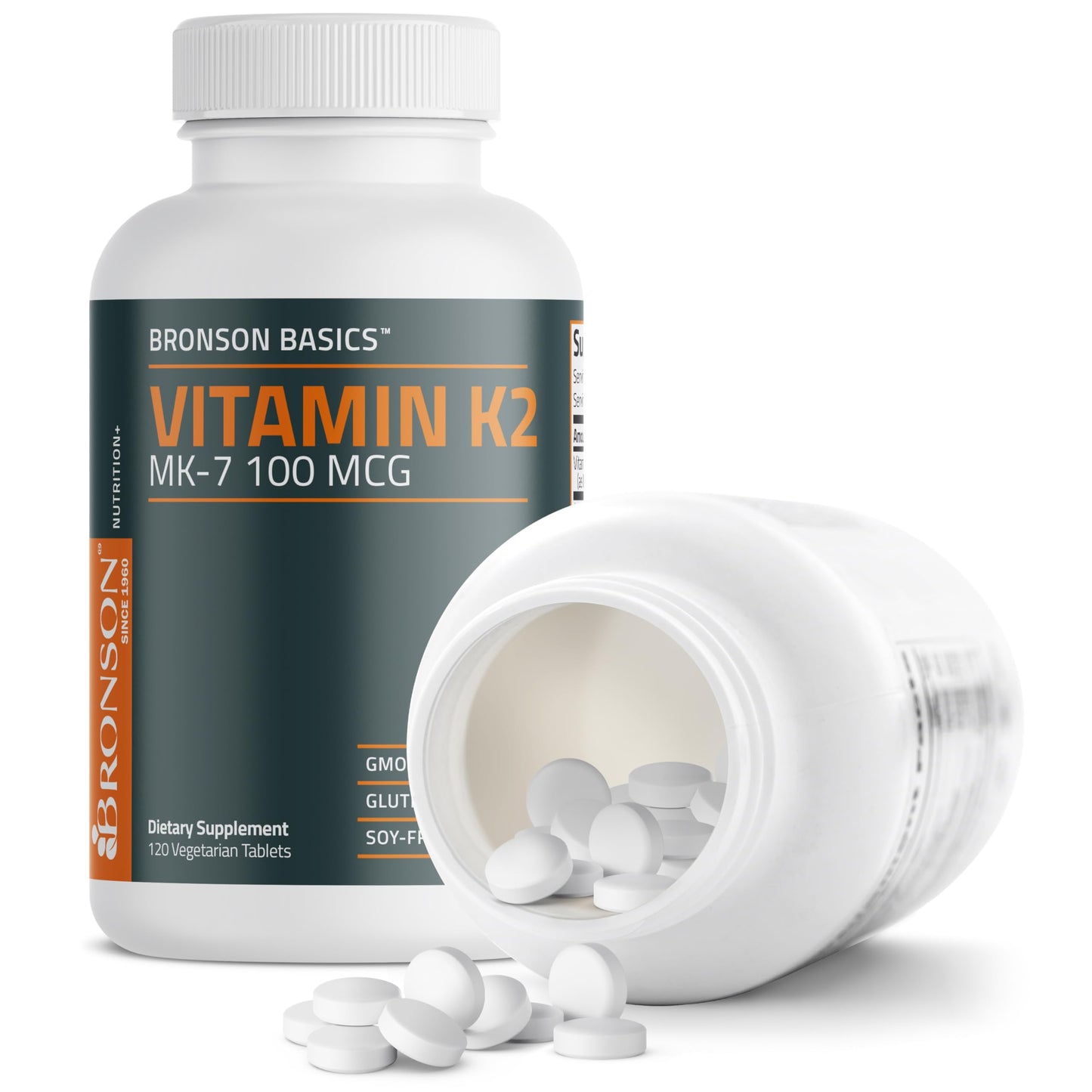 Bronson Vitamin K2 MK-7 100 MCG, K2 as MK7 Menaquinone, Bone Support Non-GMO, 120 Tablets