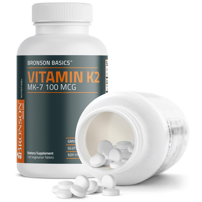 Bronson Vitamin K2 MK-7 100 MCG, K2 as MK7 Menaquinone, Bone Support Non-GMO, 120 Tablets