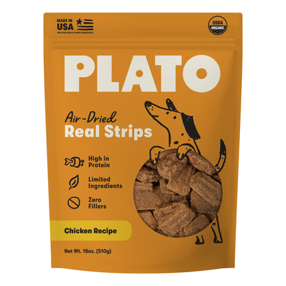 Plato Real Strips Turkey & Pumpkin Recipe Dog Treats, Air-Dried High-Protein Grain-Free Soft Strips with Real Pumpkin, 18 oz