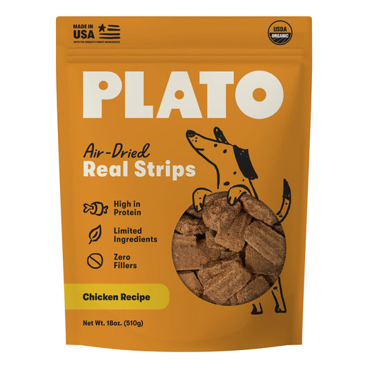 Plato Real Strips Turkey & Pumpkin Recipe Dog Treats, Air-Dried High-Protein Grain-Free Soft Strips with Real Pumpkin, 18 oz