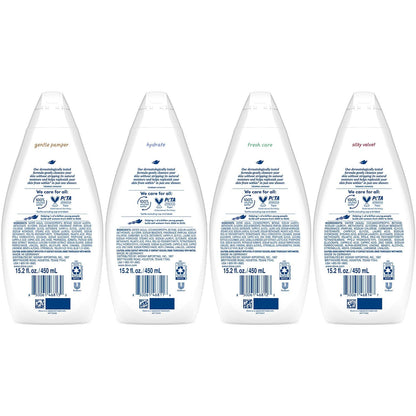 Dove Moisturizing Body Wash, Variety 6-Pack, 15.2 Oz Ea | Hydrate 2-Pack + Gentle Pamper, Fresh Care, and Silky Velvet | Moisturizing Shower Gel Liquid, Instantly Replenish Dry Skin