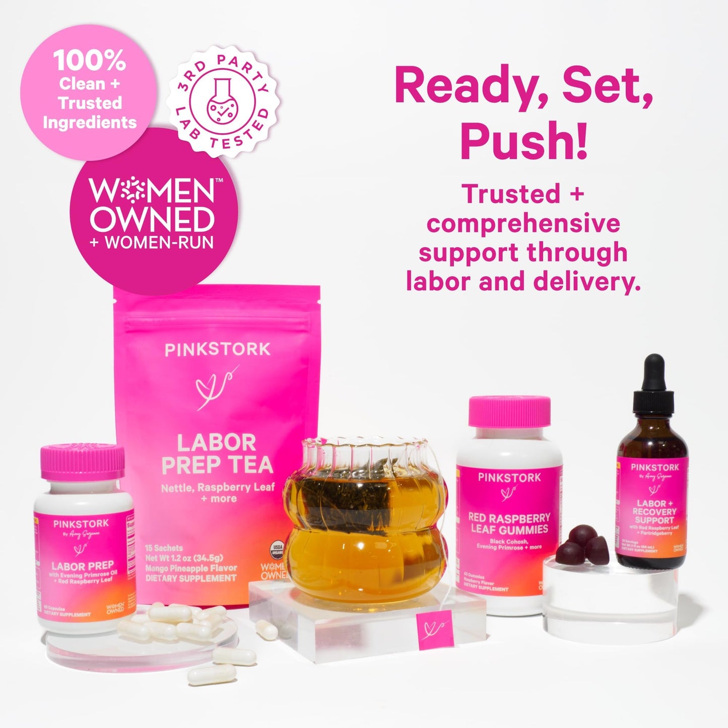 Pink Stork Organic Labor Prep Tea, Sweet Floral Flavor, 30 Cups | Red Raspberry Leadf, Chamomile + Rosehip, Caffeine-Free, Third Trimester Pregnancy, 15 Sachets