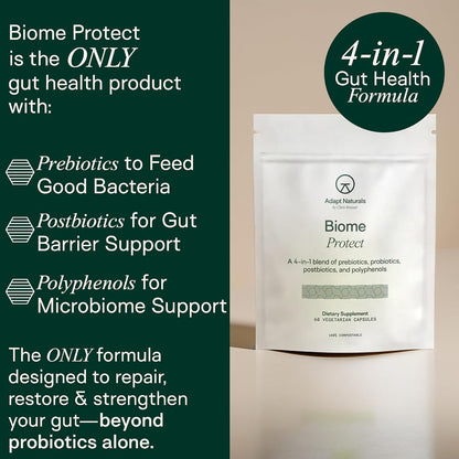 Adapt Naturals Gut & Immune Health Bundle – Biome Protect 4-in-1 Prebiotics, Probiotics, Postbiotics Supplement & Bio-Avail Multivitamin for Men & Women – 30-Day Supply