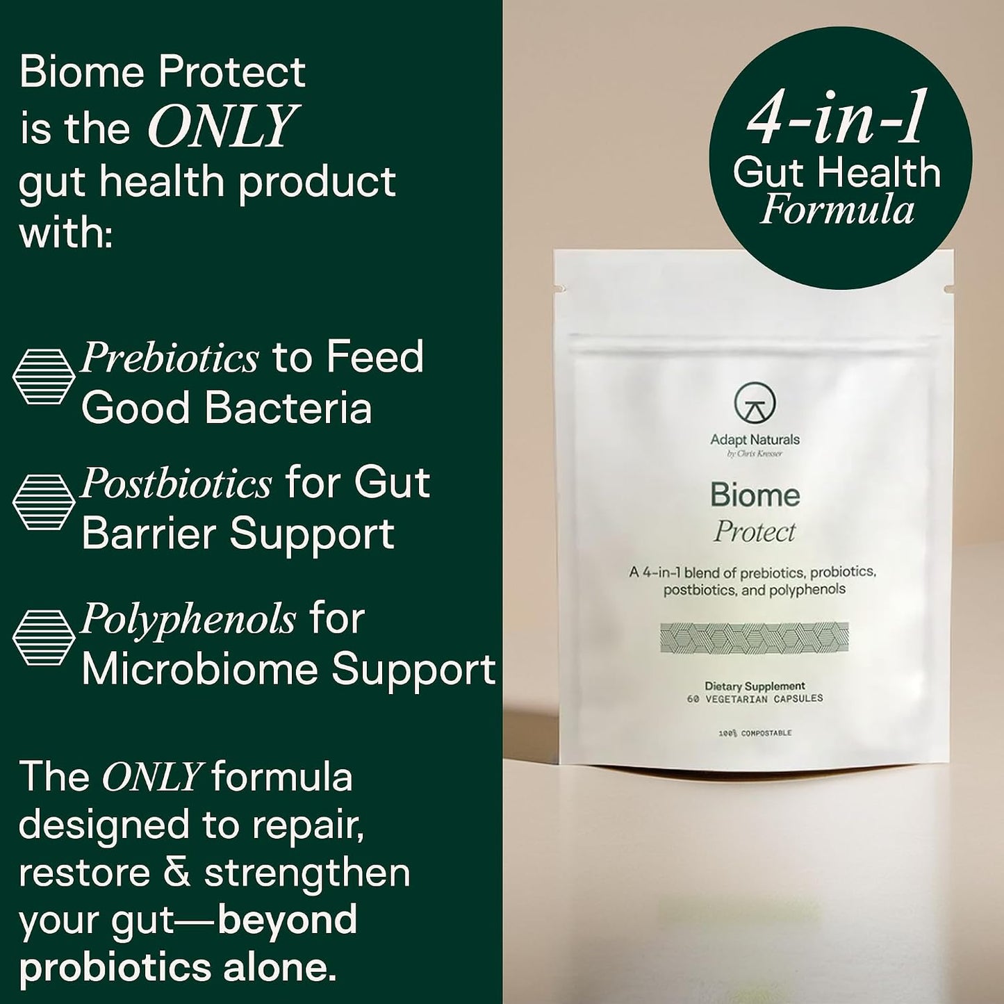 Adapt Naturals Gut & Immune Defense Bundle – Bio-Avail Colostrum+ Powder with Lactoferrin & Biome Protect 4-in-1 Gut Supplement – 30-Day Supply