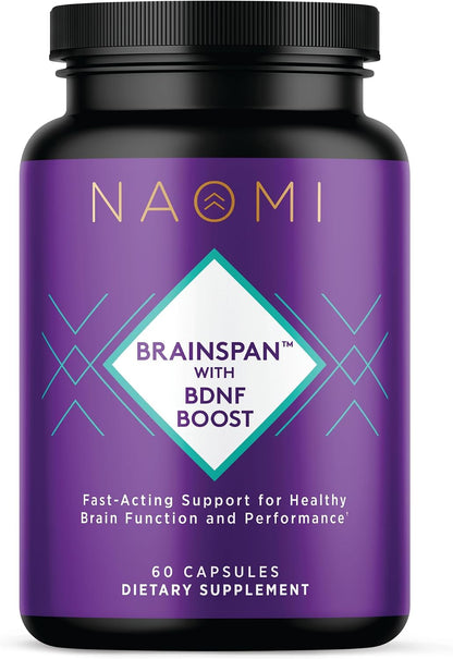 NAOMI BrainSpan™ with BDNF Support - Supports Working Memory, Focus & Concentration - CogniSage™, CognatiQ®, Lion Mane, Phosphatidylserine, Ginkgo Biloba, B6 & B12, Non-GMO, 30-Day Supply