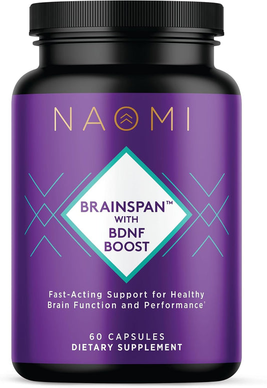 NAOMI BrainSpan™ with BDNF Support - Supports Working Memory, Focus & Concentration - CogniSage™, CognatiQ®, Lion Mane, Phosphatidylserine, Ginkgo Biloba, B6 & B12, Non-GMO, 30-Day Supply