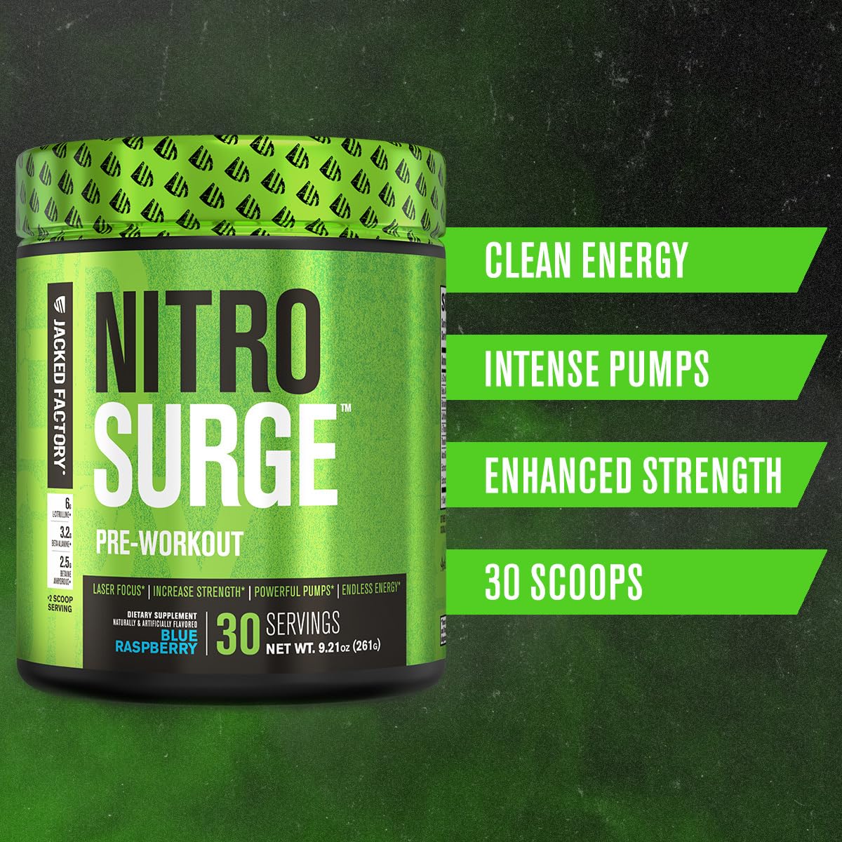 Jacked Factory NITROSURGE Pre Workout Supplement - Endless Energy, Instant Strength