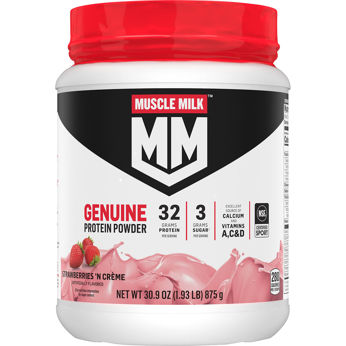 Muscle Milk Genuine Protein Powder, Strawberries ‘N Crème, 1.93 Pounds, 12 Servings