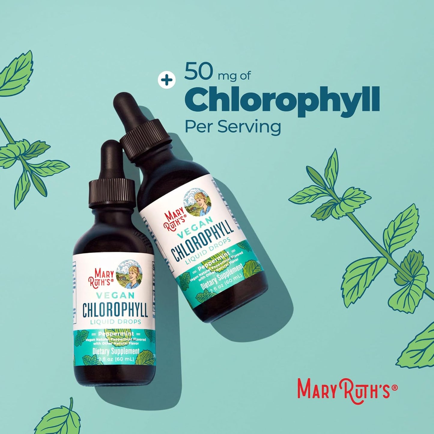 MARYRUTH'S Chlorophyll Liquid Drops | Clean Label Project Certified® | Vegan | Non-Diluted Liquid Chlorophyll| Mulberry Derived Supplement for Ages 14+ | Non-GMO | Delicious Minty Flavor | 2 Fl Oz