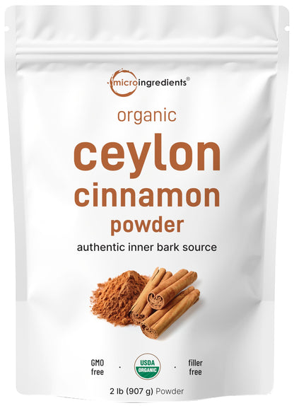 Micro Ingredients Organic Ceylon Cinnamon Powder, 8 oz | Sri Lanka Source | True Cinnamon for Spice & Seasoning | Great for Baking, Cooking, & Drinks | Additive Free, Non-GMO