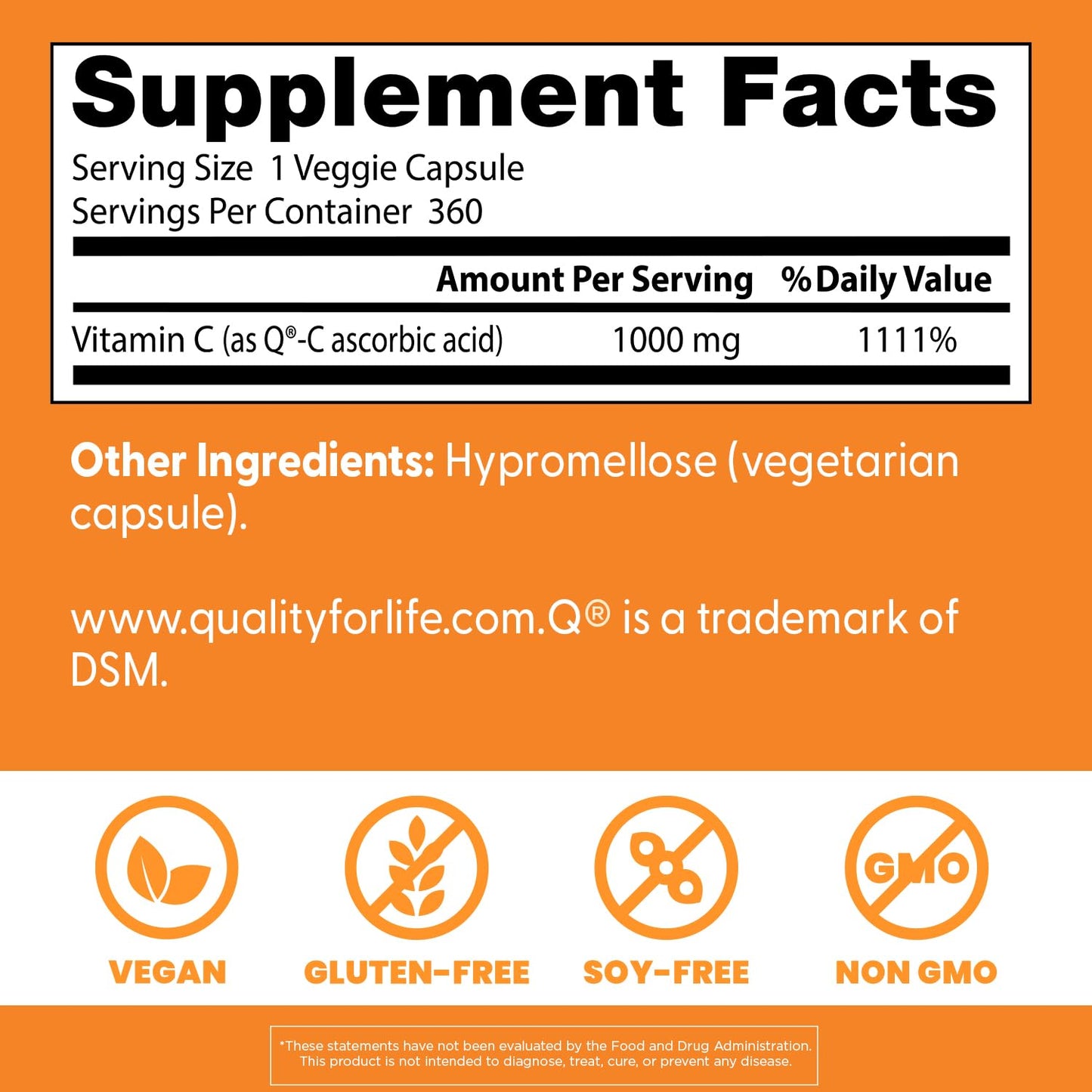 Doctor's Best Vitamin C 1000mg Supplement for Men & Women - Vegan Vitamin C Capsules as Q-C Ascorbic Acid, Immune Health Support for Adults, Non GMO, Gluten Free, Soy Free - 120 Veg Caps