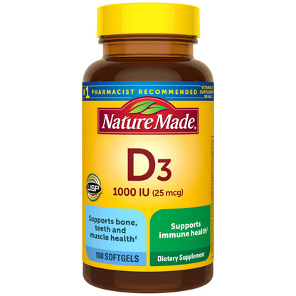 Nature Made Vitamin D3 1000 IU (25 mcg), 300 Vitamin D Softgels | Vitamin D Supplement for Immune, Bone, Teeth and Muscle Health Support, 300 Day Supply