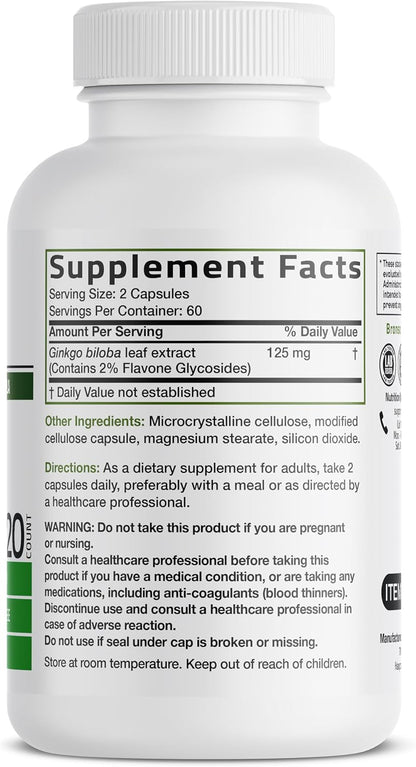 Bronson Ginkgo Biloba Extra Strength Brain & Memory Support 120 Capsules | Vegetarian, Non-GMO, Gluten Free, Soy Free, Memory, Cognitive & Brain Health Support