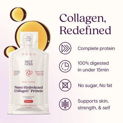 Liquid Collagen Protein Shot, Berry, 17g Protein, 24 pk | Nano Hydrolyzed Grass Fed Collagen, 0g Carbs, Hair, Skin & Nails, Amino Acids, Sugar Free, Gluten Free, 1 fl oz Shots