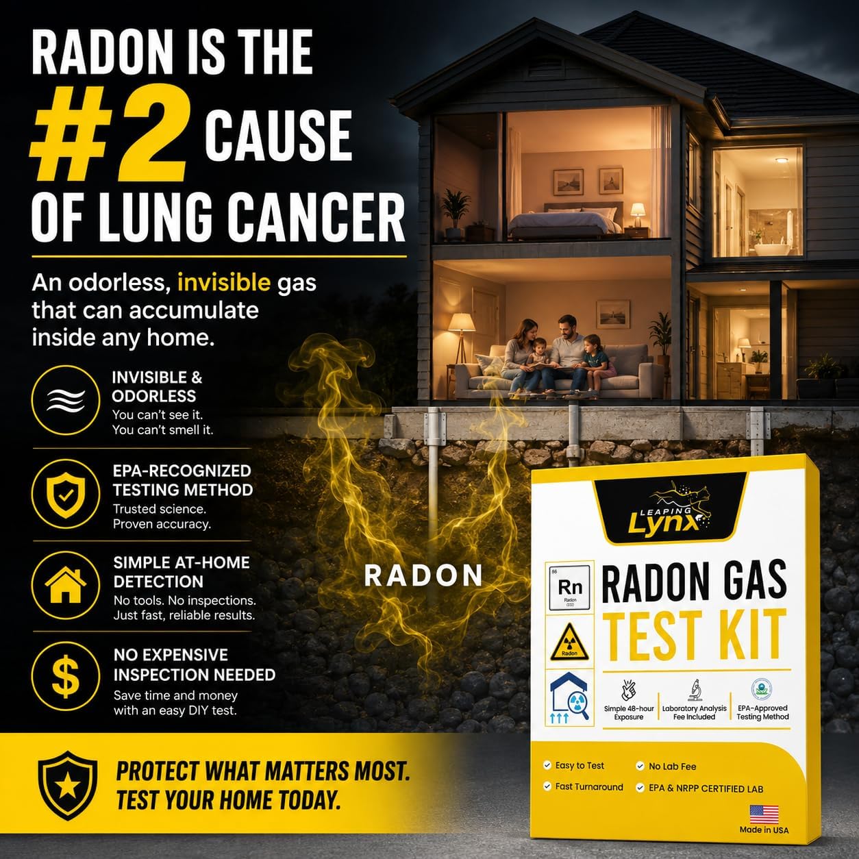 EPA-Approved Radon Test Kit for Home, Lab Analysis Included | Detects Radon Gas Levels in Basements & Living Spaces | Easy-to-Use Air Quality Test with Lab Report & Discounted Shipping| Radon Detector