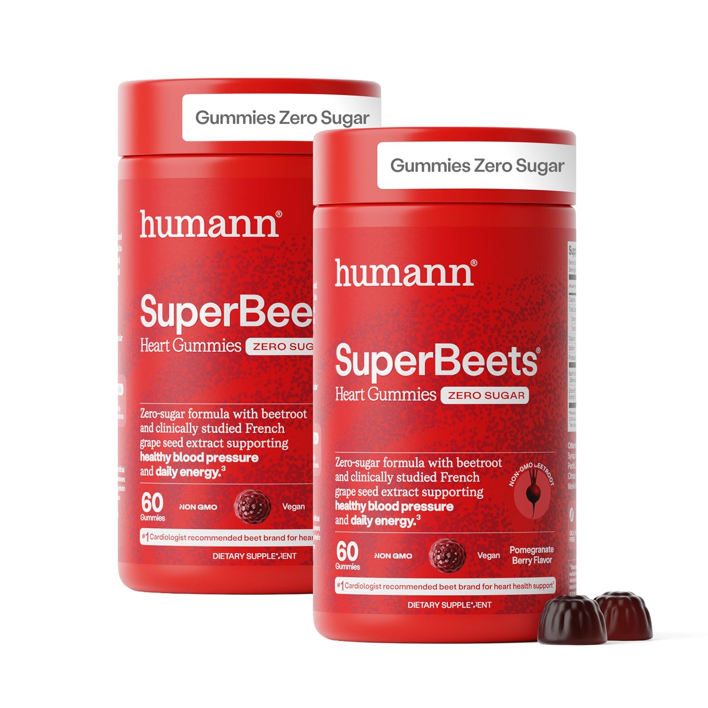 HumanN SuperBeets Heart Gummies Zero Sugar - Beet Gummy with Energy Support, Grape Seed Extract & Beetroot Powder - 60 Count