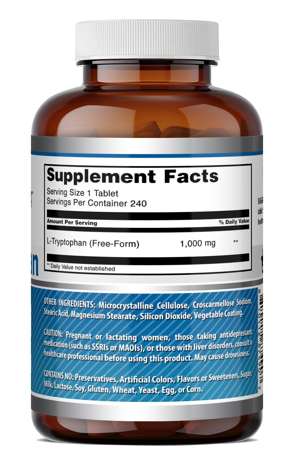 Amazing Formulas L-Tryptophan 1000mg Tablets Supplement | Non-GMO | Gluten Free | Made in USA (240 Count)
