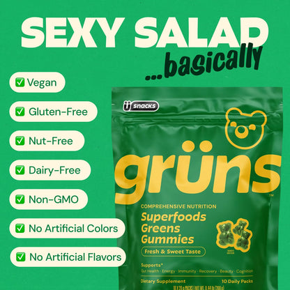Adult Greens Gummies & Daily Multivitamin, Prebiotic Fiber, 28 ct | Adaptogens, Superfoods, 20+ Vitamins & Minerals, Digestion, Daily Support